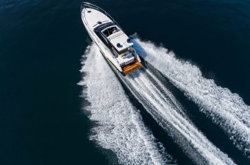 motor boat in navigation aerial view